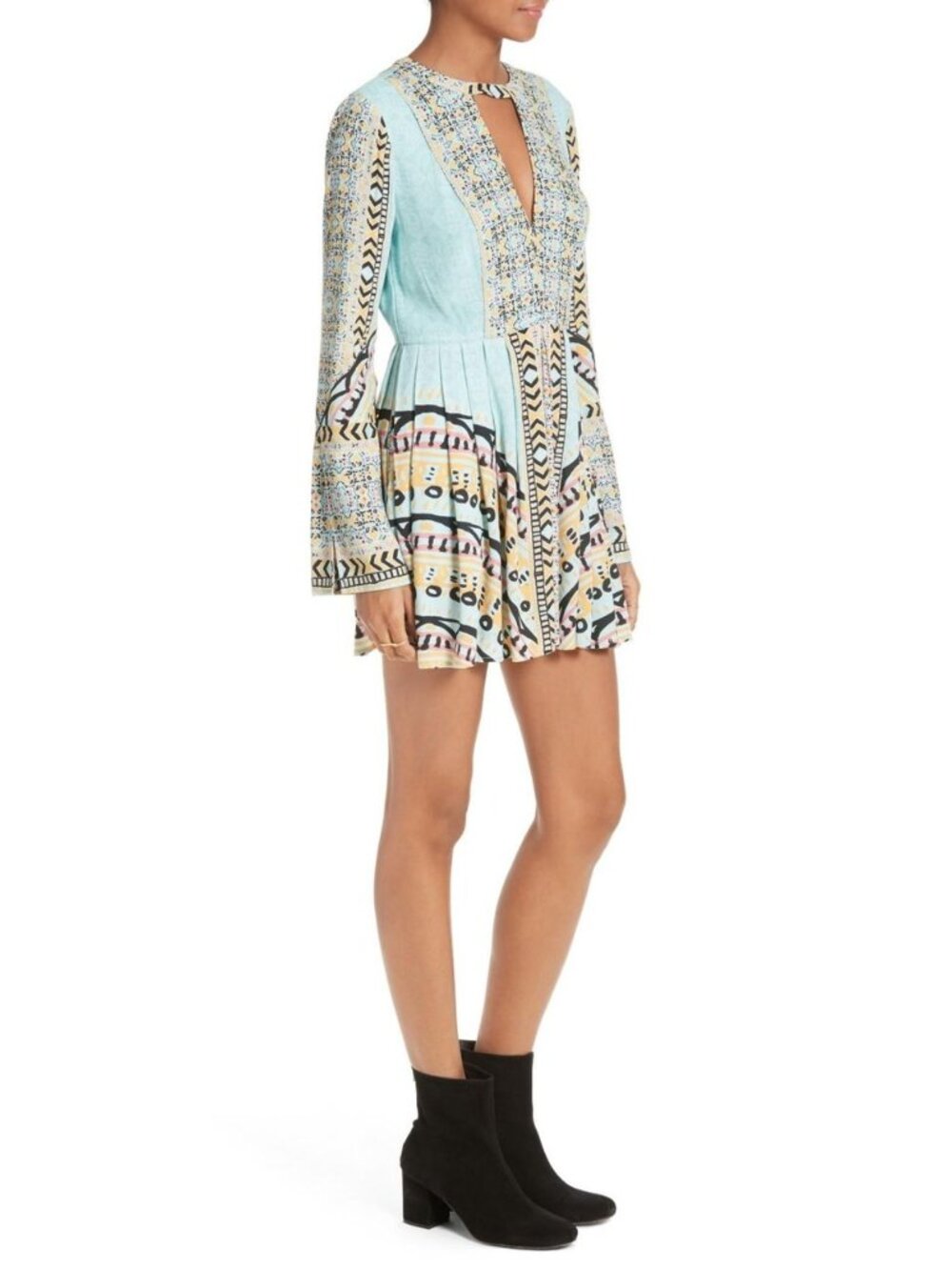 Free People Tegan Border Aqua Mini Dress